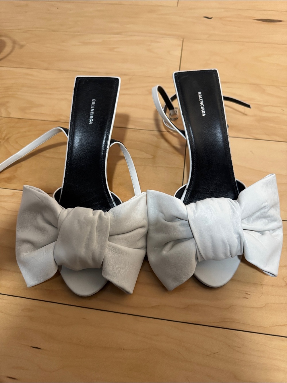 Balenciaga White Leather Bow Slingback Heels